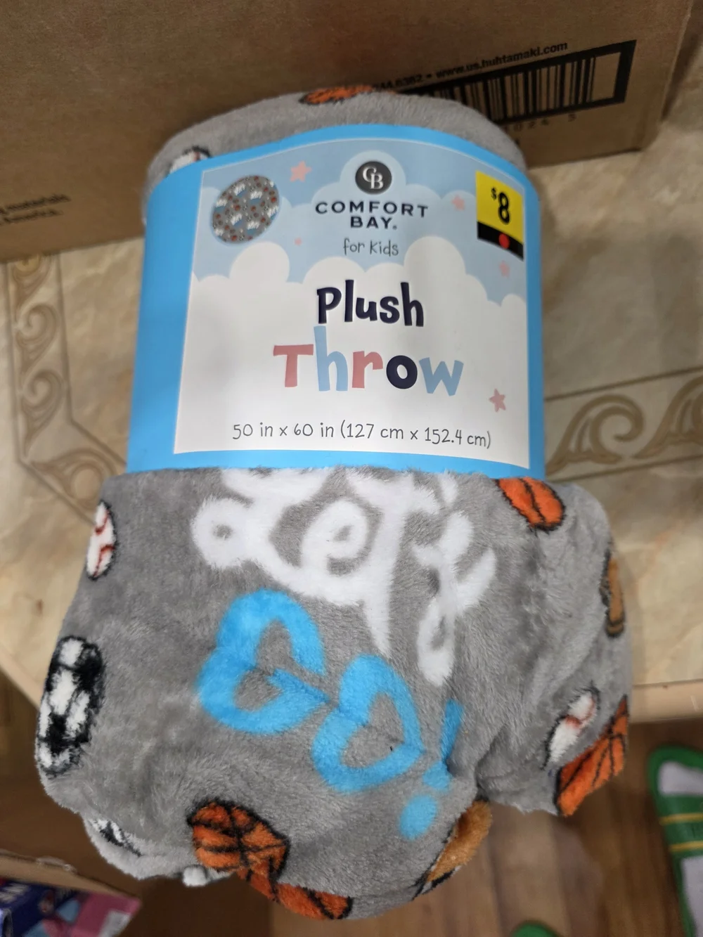 Comfort Bay Kids Gray Plush Throw Blanket - 'Let's Go' Sports Design